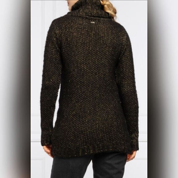 Guess Lorita Turtleneck Open Knit Wool Blend Sexy Sweater Black Yellow XS - Picture 2 of 12